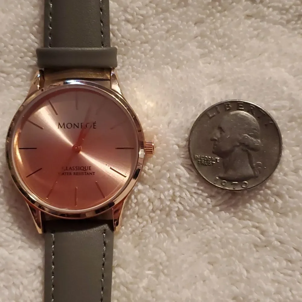 NEW Monroe Classique Rose Gold Solérose Charcoal Leather Ladies‎ Watch